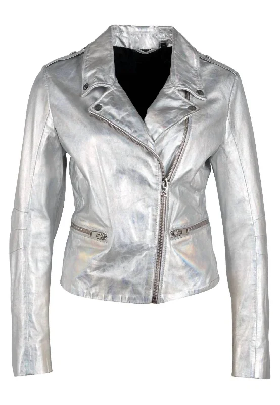 women's thermal long coat -Women's Adeni Leather Jacket In Holographic