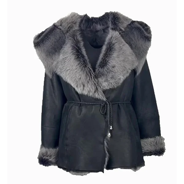 cozy teddy coat for ladies -Michelle Toscana Shearling Jacket with Hood