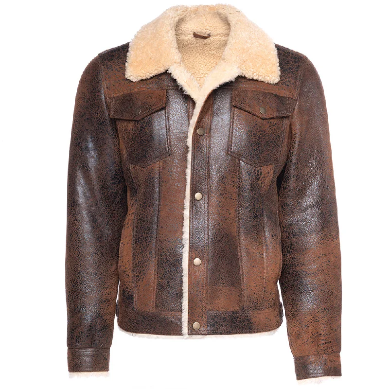 sporty track jacket for women -Kevin's Vintage trucker style shearling jacket