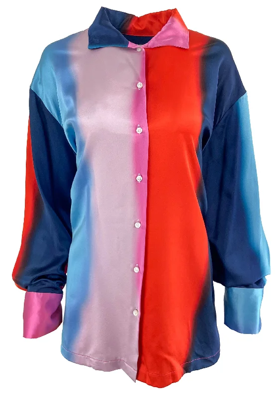 elegant long tunic top for women -Alejandra Alonso Rojas Ombre Button Down Blouse in Borealis