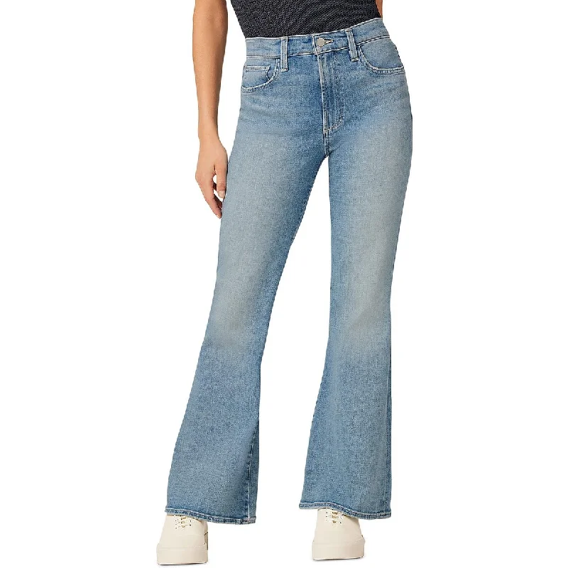 women's black high-waisted jeans -Molly Womens Mid Rise Light Wash Flared Jeans