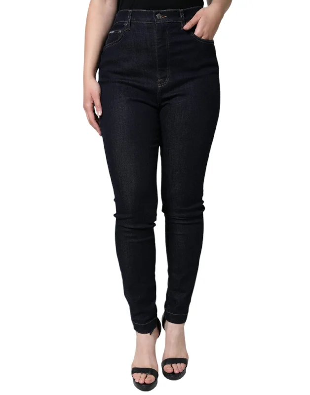 stylish asymmetrical jeans for women -Dolce & Gabbana  GRACE High Waist Skinny blue Women's Jeans