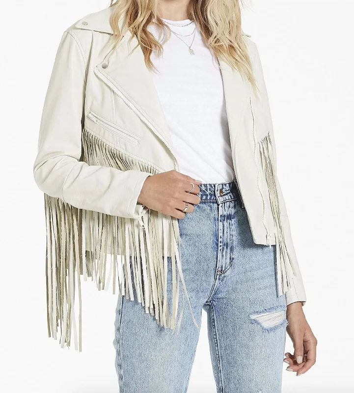 winter-ready faux shearling jacket for women -Talin Fringed Jacket In Beige