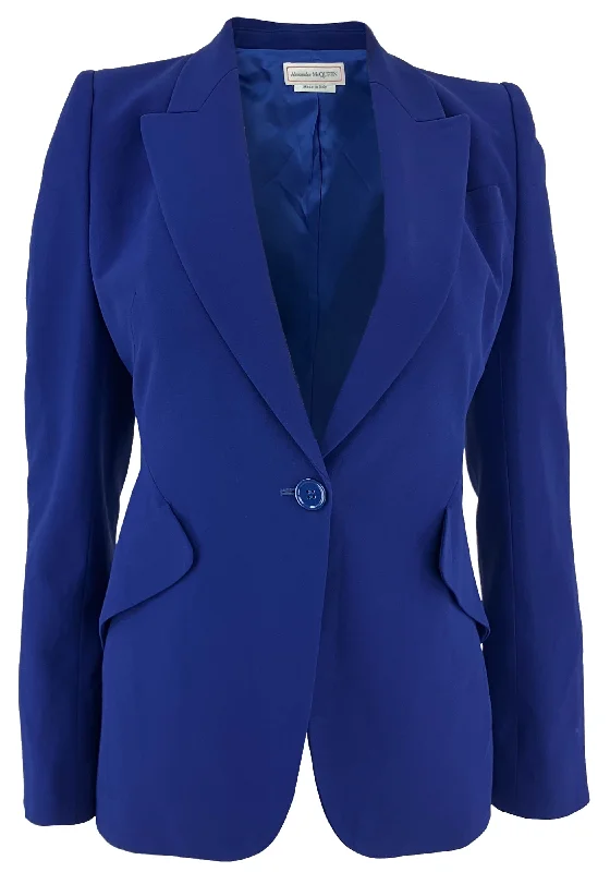 elegant wool cape for women -Alexander McQueen Blazer in Midnight Blue