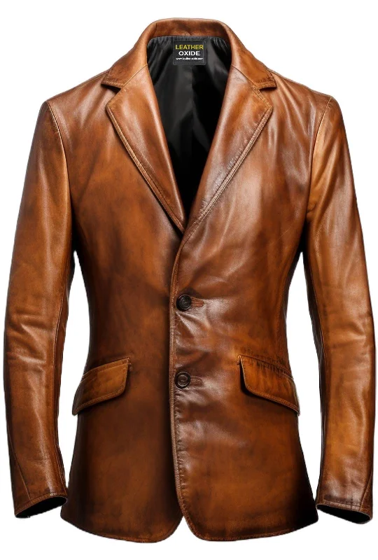 fashionable belted wool coat for women -Men Stylish Distressed Brown Leather Blazer - Men Leather Blazer