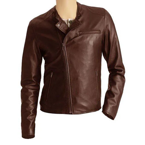 casual coats for women -Cognac brown stylish leather jacket