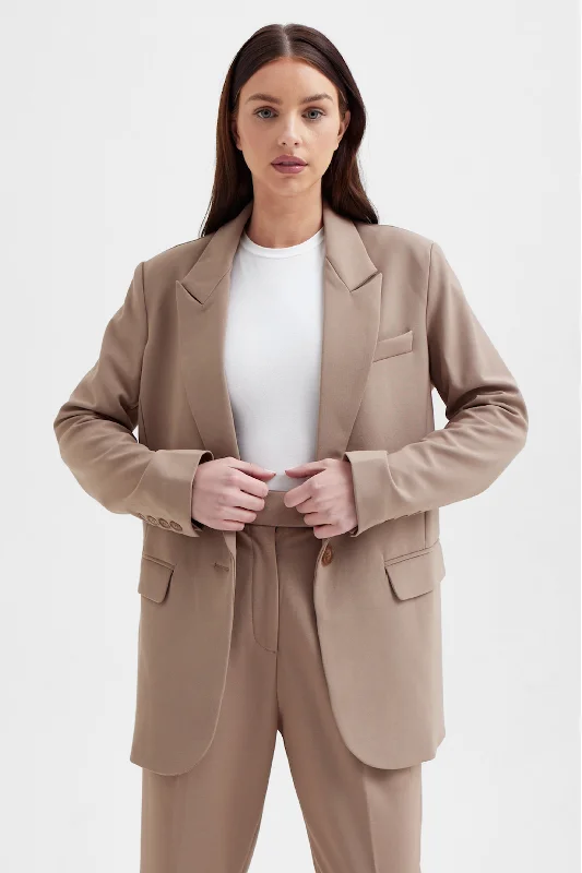 women's elegant cape coat -Boyfriend Blazer - Latte