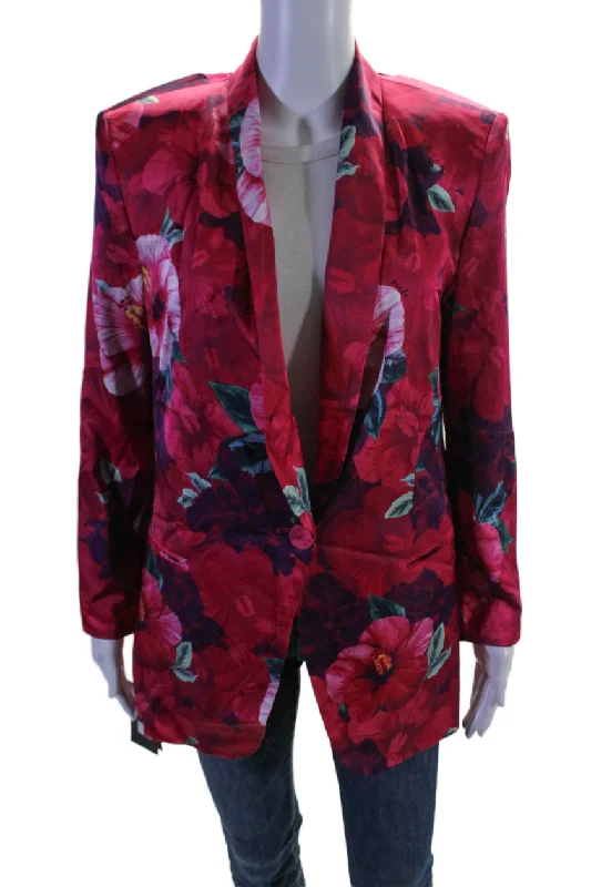 women's lightweight cargo jacket -Pinko Womens Floral Collared Long Sleeve Button Up Blazer Jacket Pink