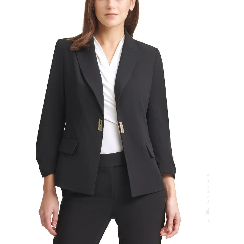 stylish longline coat for women -DKNY Womens Petites Woven Snap Front One-Button Blazer