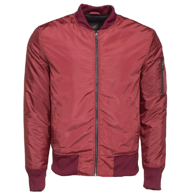 stylish leather jacket for women -Archer's Maroon Nylon flight jacket with ribbed waist