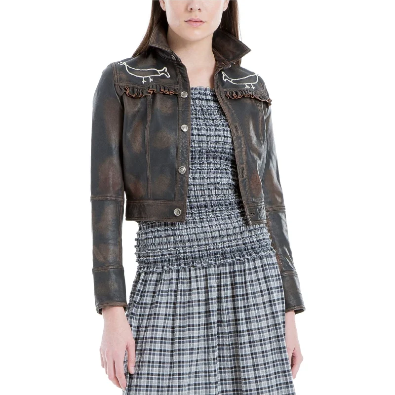 sophisticated evening coat for women -Max Studio London Womens Cropped Leather Jacket