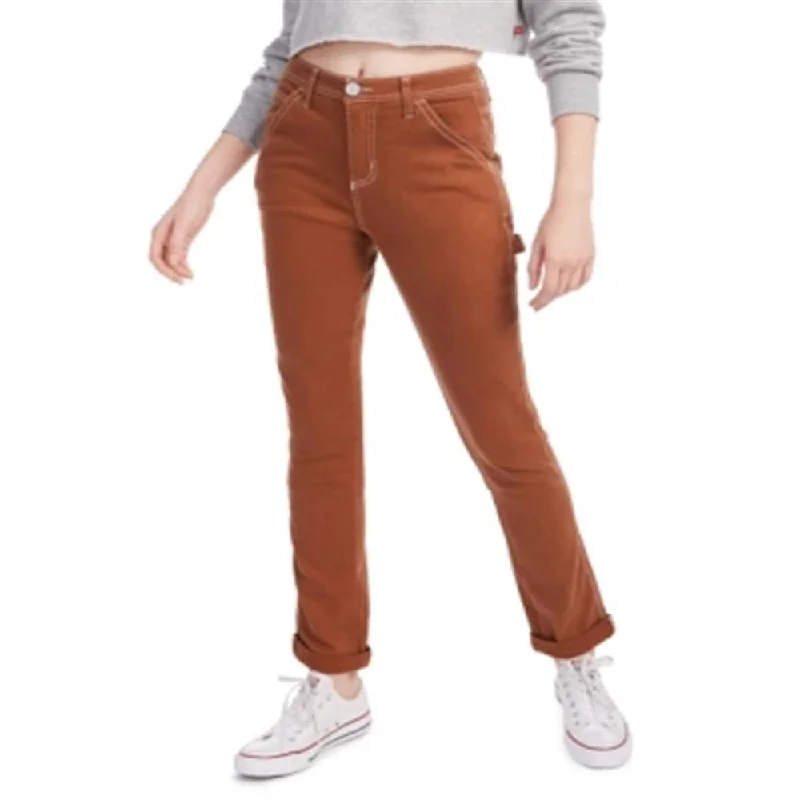 ladies' tapered leg denim pants -Dickies Women's Contrast Stitch Cotton Jeans Brown Size 15