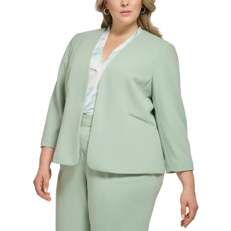 ladies' fleece zip-up jacket -Calvin Klein Womens Plus Crepe Business Open-Front Blazer