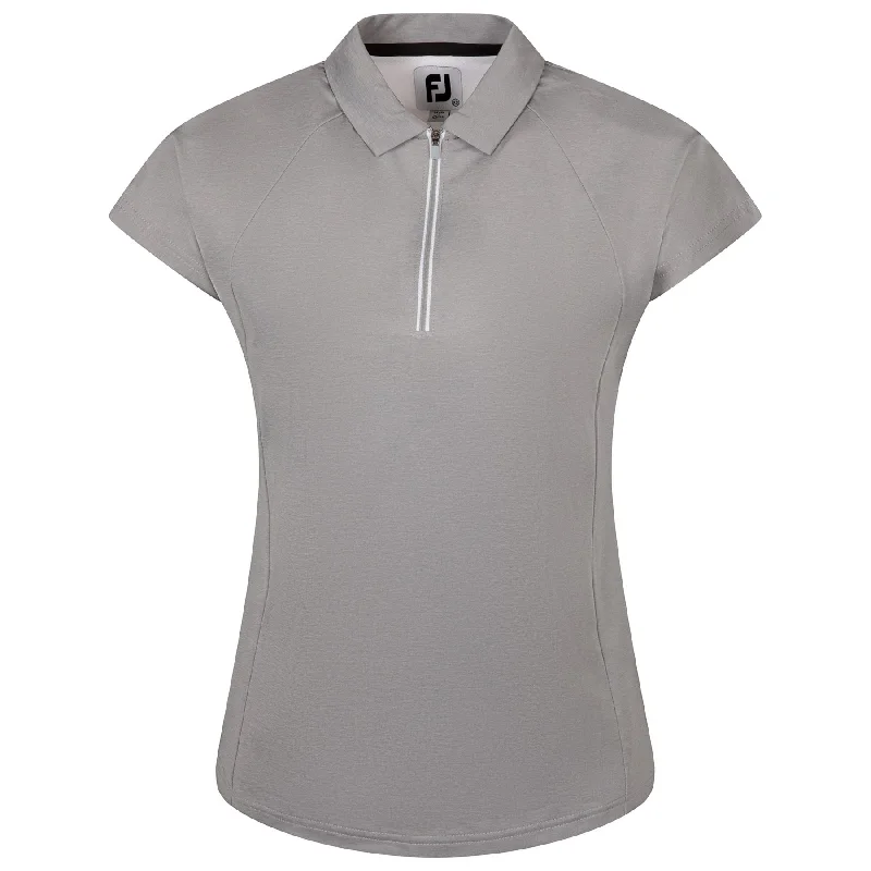 trendy square-neck blouse for ladies -Womens Quarter Zip Color Block Shirt Heather Grey/White - AW24