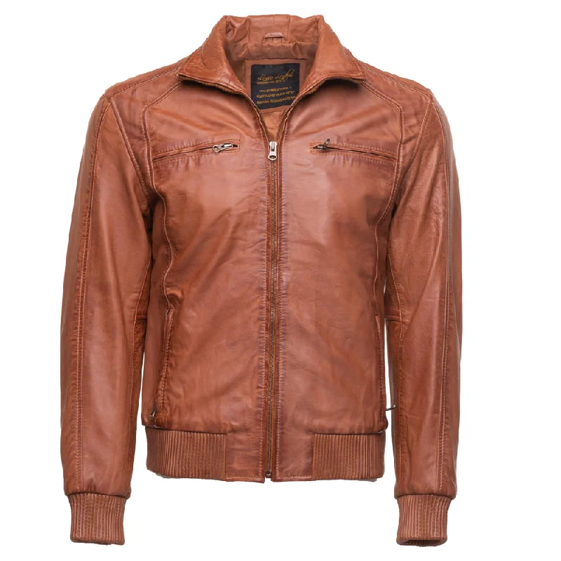 women's lightweight cargo jacket -Beltrans sand washed leather jacket with stretch leather hems & cuffs