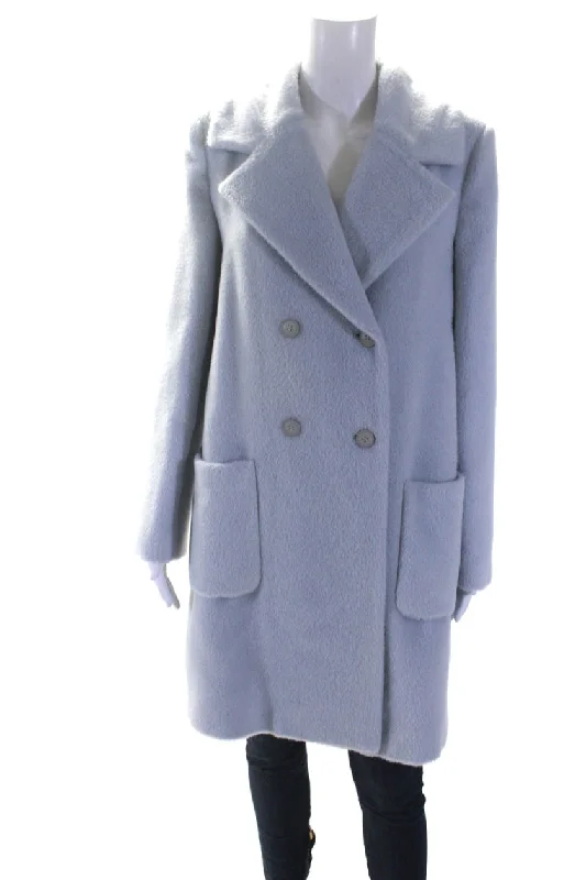 warm padded coat for women -Alberta Ferretti Womens Long Double Breasted Peacoat Light Blue Alpaca