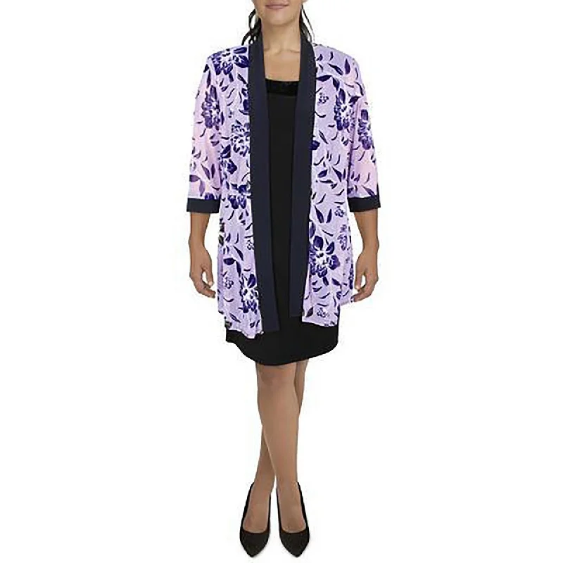 women's double-breasted coat -R&M Richards Womens Mesh Printed Duster Blazer