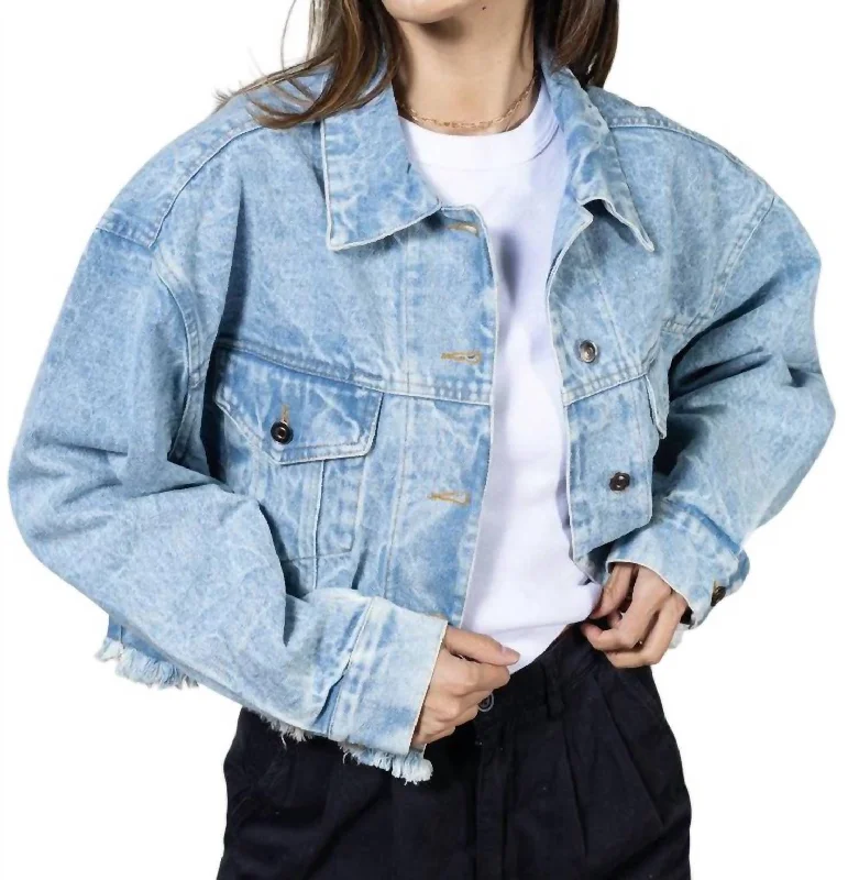 women's lightweight cargo jacket -Kendall Cropped Jacket In Denim Wash