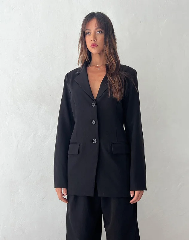 women's long trench coat -Malana Slim Fit Blazer in Tailoring Black