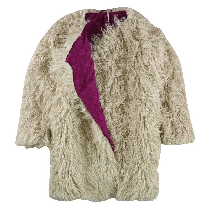 stylish women's blazer -Free People Womens Florence Shaggy Coat, Beige, Small