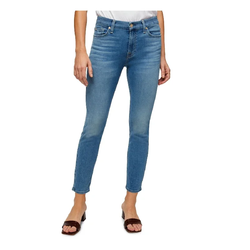 ripped high-waisted jeans for women -7 For All Mankind Women's Zippered Pocketed Ankle Skinny Jeans Blue Size 30