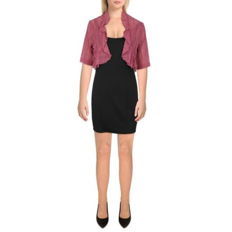 structured blazer jacket for women -Connected Apparel Womens Plus Knit Ruffled Bolero