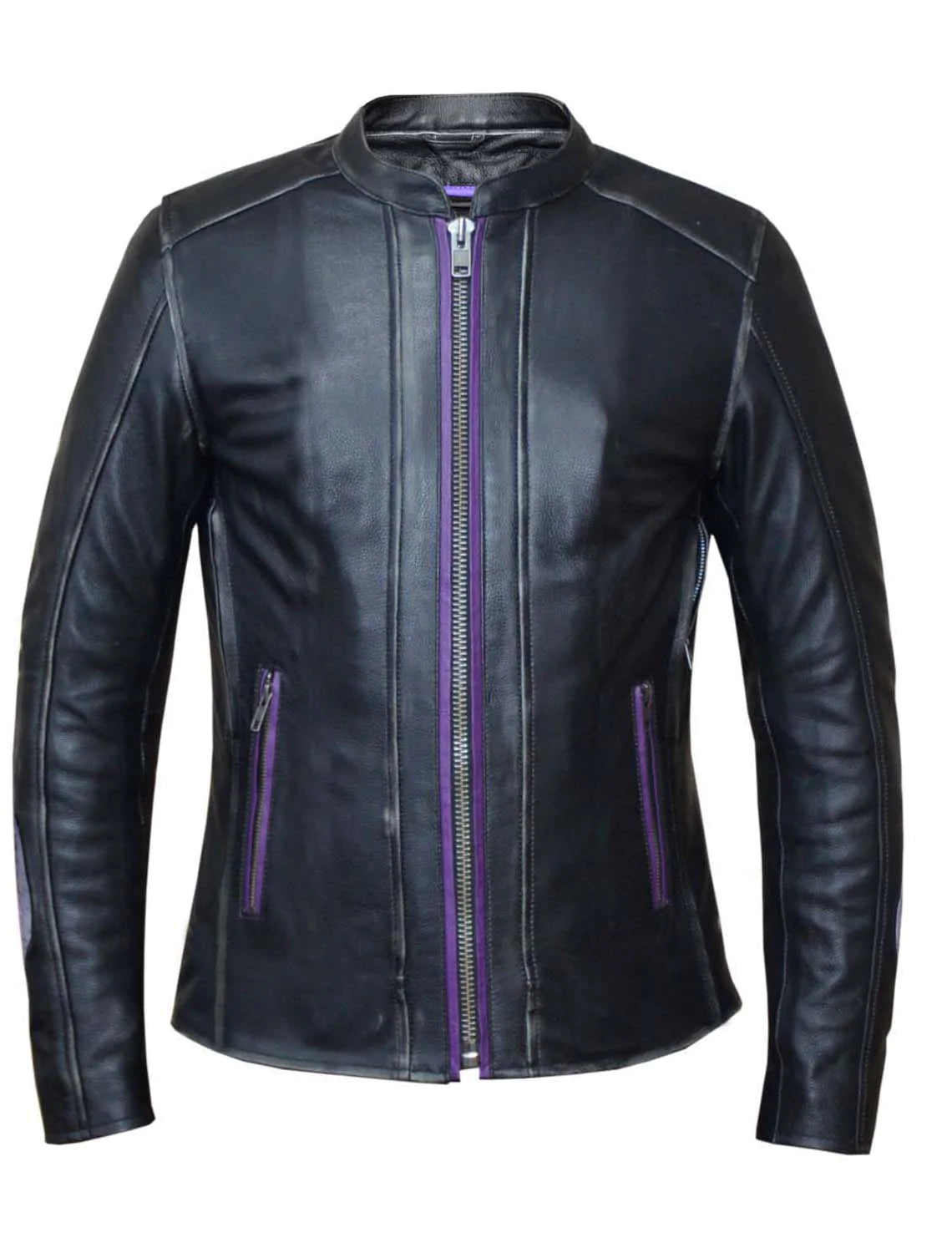 sleek satin bomber jacket for women -6954.17- Women's Purple Wings Leather Jacket