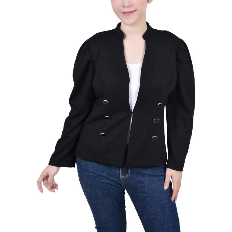 women's biker-style leather jacket -NY Collection Womens Petites Solid Long Sleeves Sportcoat