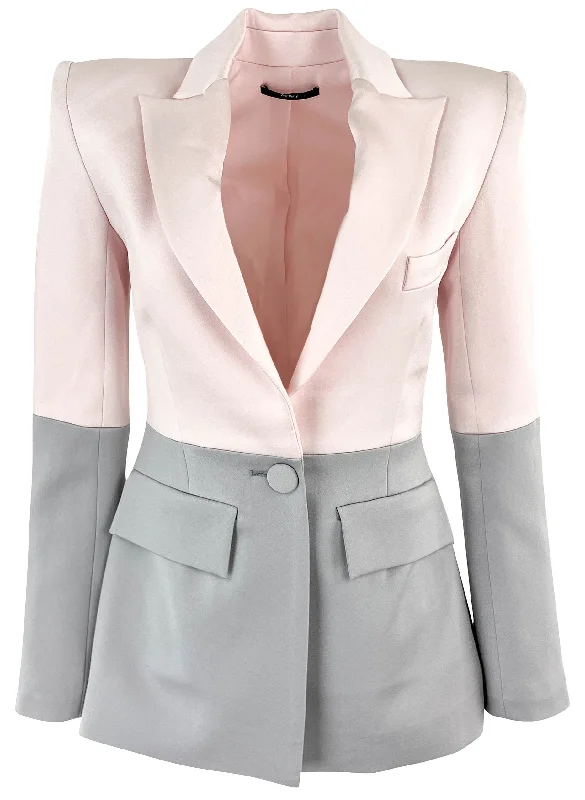 fashionable belted wool coat for women -Alex Perry Satin Crepe Two Tone Blazer in Light Pink/Silver