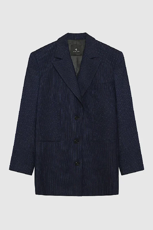 warm alpaca wool coat for ladies -Declan Blazer - Navy Pinstripe