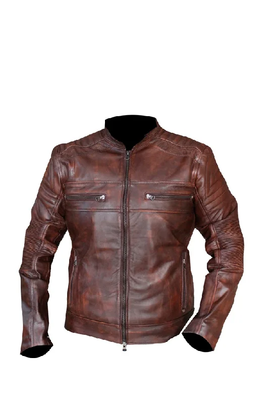 double-layered long coat for women -Cafe Racer stylish Brown leather jacket For Men