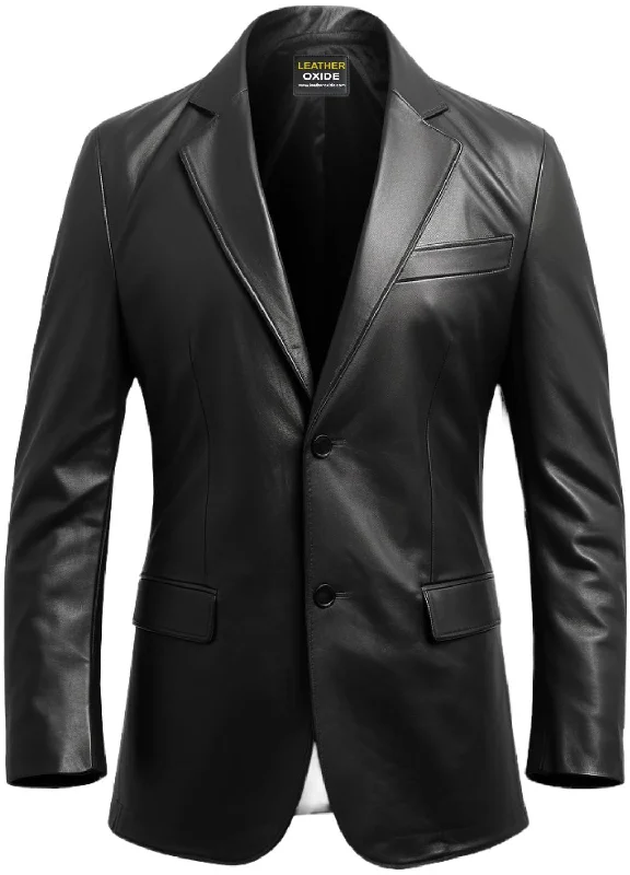 ladies' soft knit cardigan coat -Men Black leather Two Button Blazer - Leather Blazer for Men