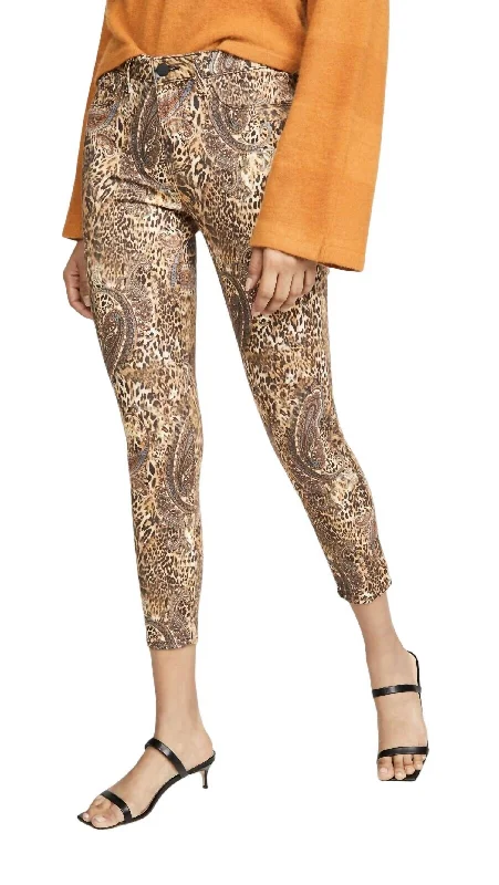 stylish high-rise cigarette jeans -Margot Leopard Paisley Skinny Jeans In Bronze Valencia