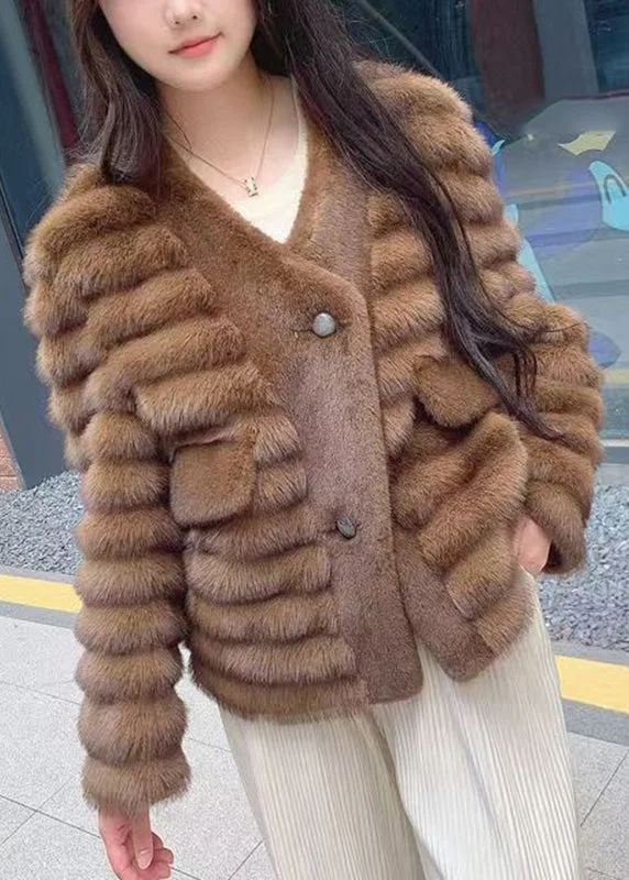 luxury designer winter coat for women -New Coffee Patchwork Leather And Fur Coats Winter