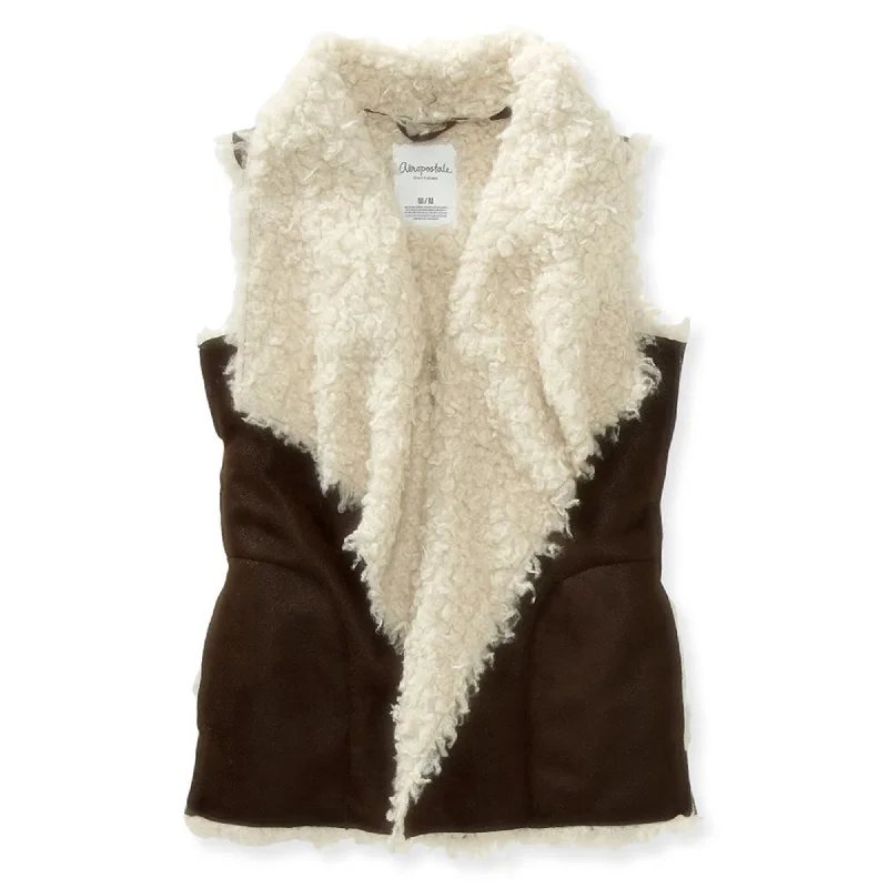 women's double-breasted coat -Aeropostale Womens Open Front Sherpa Vest