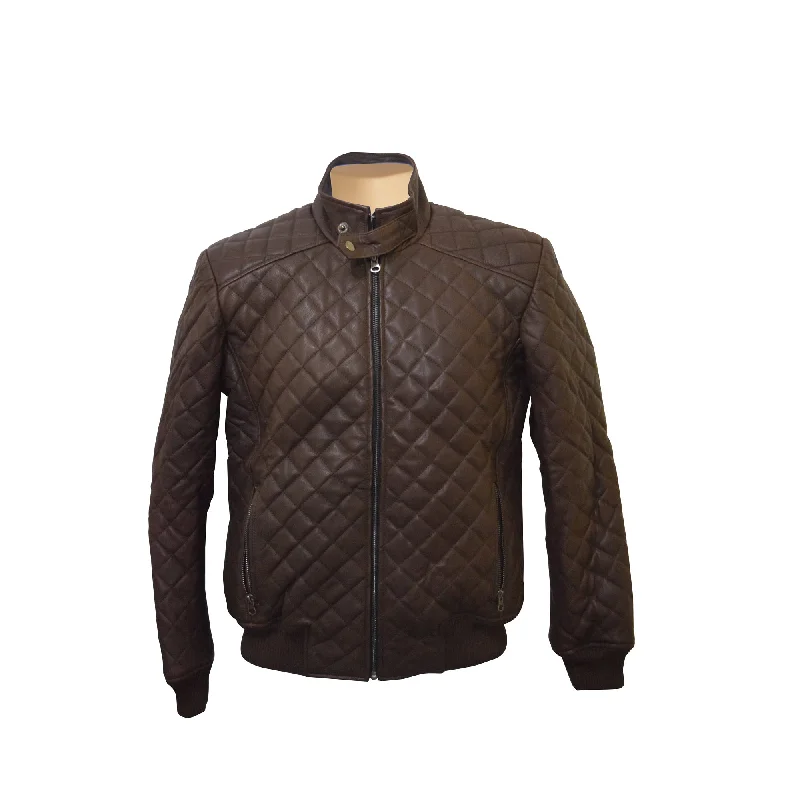 lightweight packable jacket for women -Edmund's Brown Quilted Leather Jacket