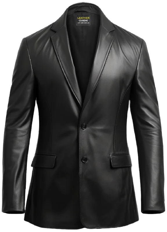 stylish fleece-lined coat for women -Men Two Button Stylish Leather Black Blazer