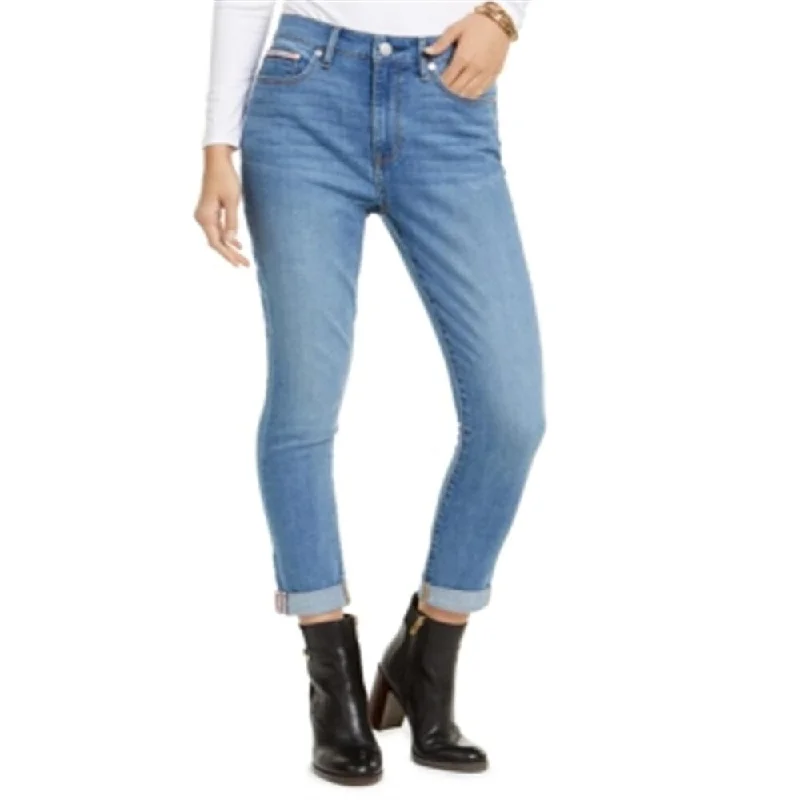 trendy oversized boyfriend jeans for ladies -Tommy Hilfiger Women's Mercer High Waist Cuffed Jeans Blue Size 4