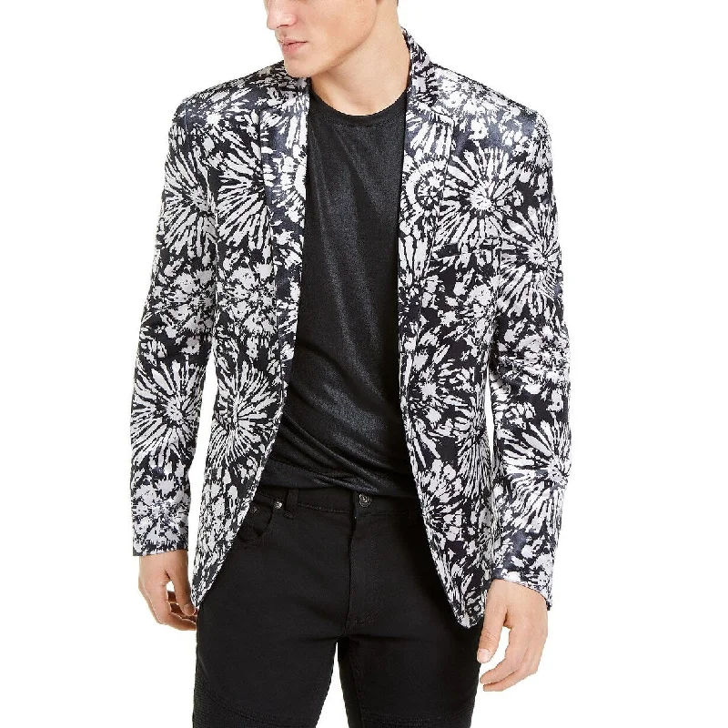 women's lightweight jacket -INC International Concepts Men's Slim-Fit Velvet Flower Burst Blazer Black Size XX-Large