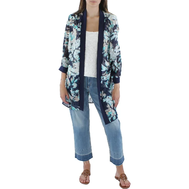 ladies' puffer jacket -R&M Richards Womens Jacquard Floral Duster Blazer