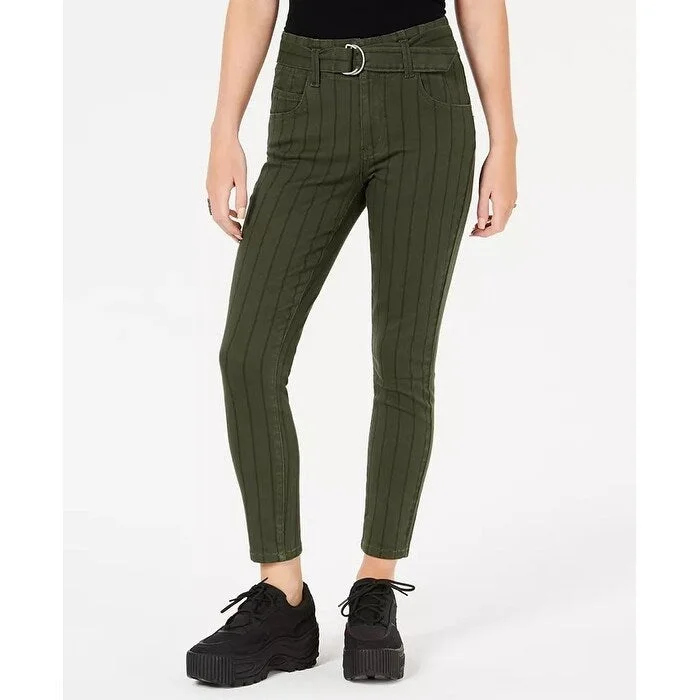 women's distressed high-waisted denim -Indigo Rein Juniors' Striped Twill Skinny Jeans Green Size 9