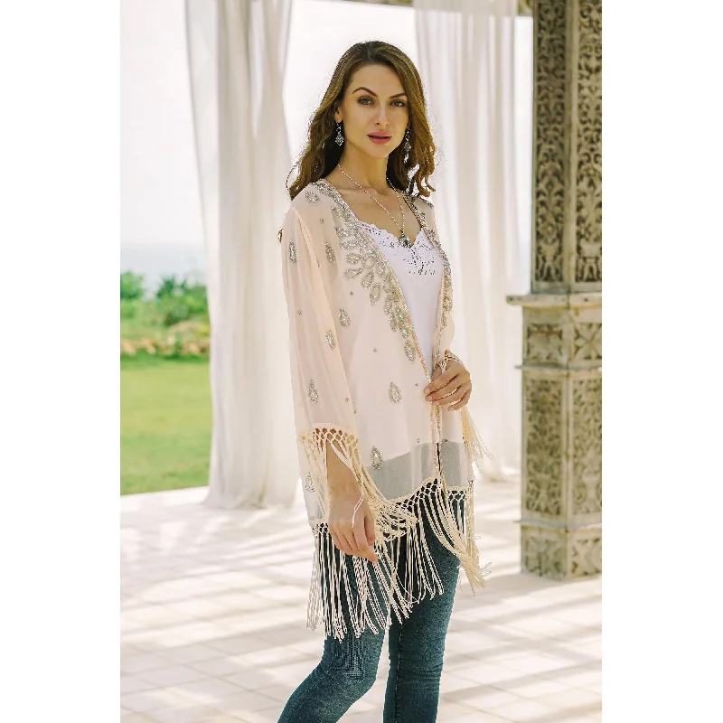 structured blazer jacket for women -Novica Handmade Bohemian Blush Beaded Crepe Jacket