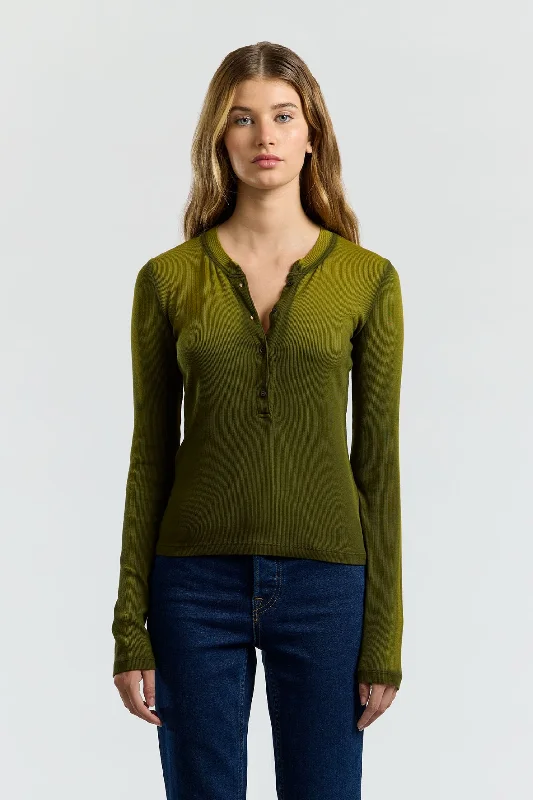 fashionable split hem blouse for women -Verona Henley (Sale)