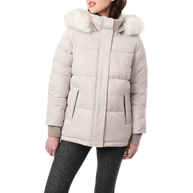 women's teddy bear coat -Heavy Puffer with Faux Fur Trim Hood