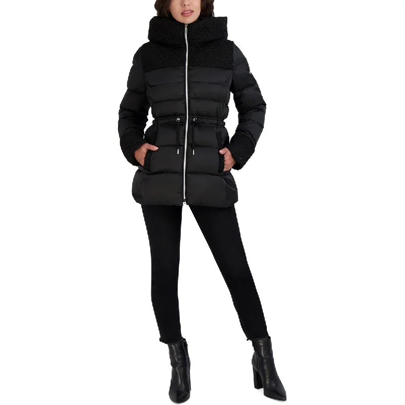 ladies' fur-lined jacket -Womens Hooded Midi Puffer Jacket