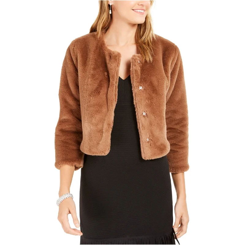 women's elegant cape coat -Adrianna Papell Womens Faux Fur Bolero Jacket