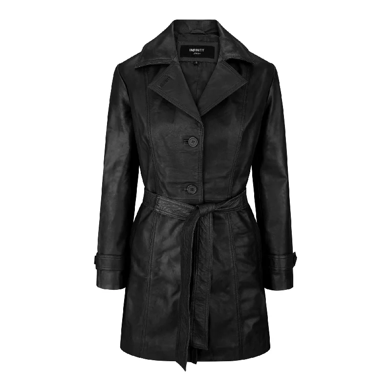 classic women's wool coat -Ladies Women Real Leather Mid Length Blazer Style Retro Jacket