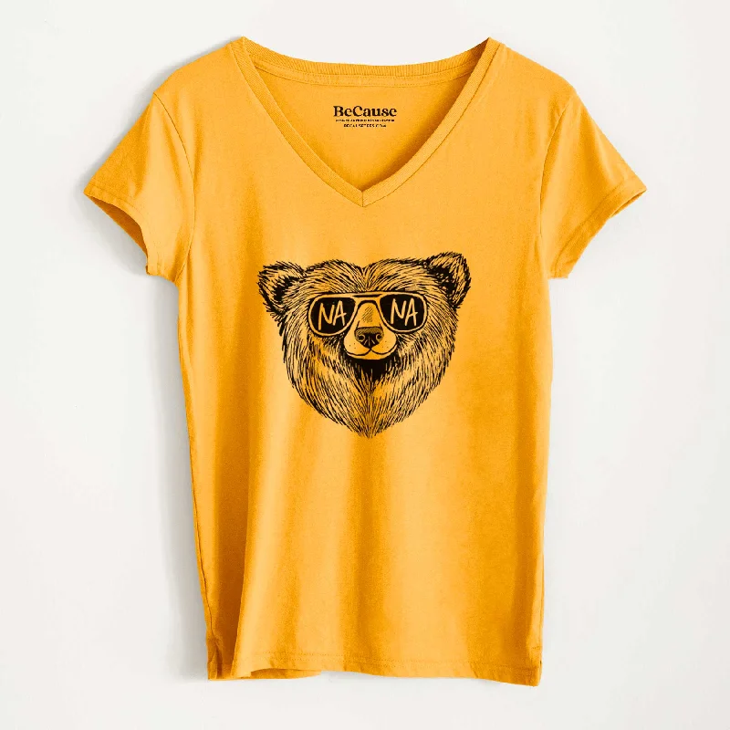 women's sleeveless pleated blouse -Nana Bear - Nana Glasses - Women's 100% Recycled V-neck