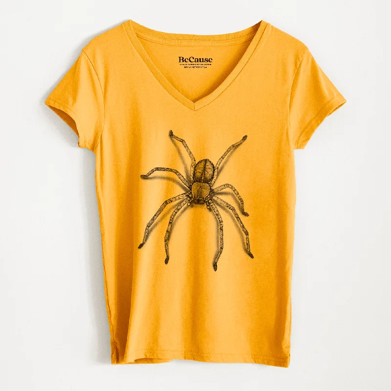 chic pleated detail top for ladies -Huntsman Spider - Olios giganteus - Women's 100% Recycled V-neck