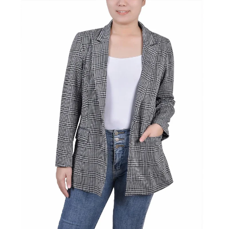 zip-up casual anorak jacket for women -NY Collection Womens Petites Houndstooth Business One-Button Blazer